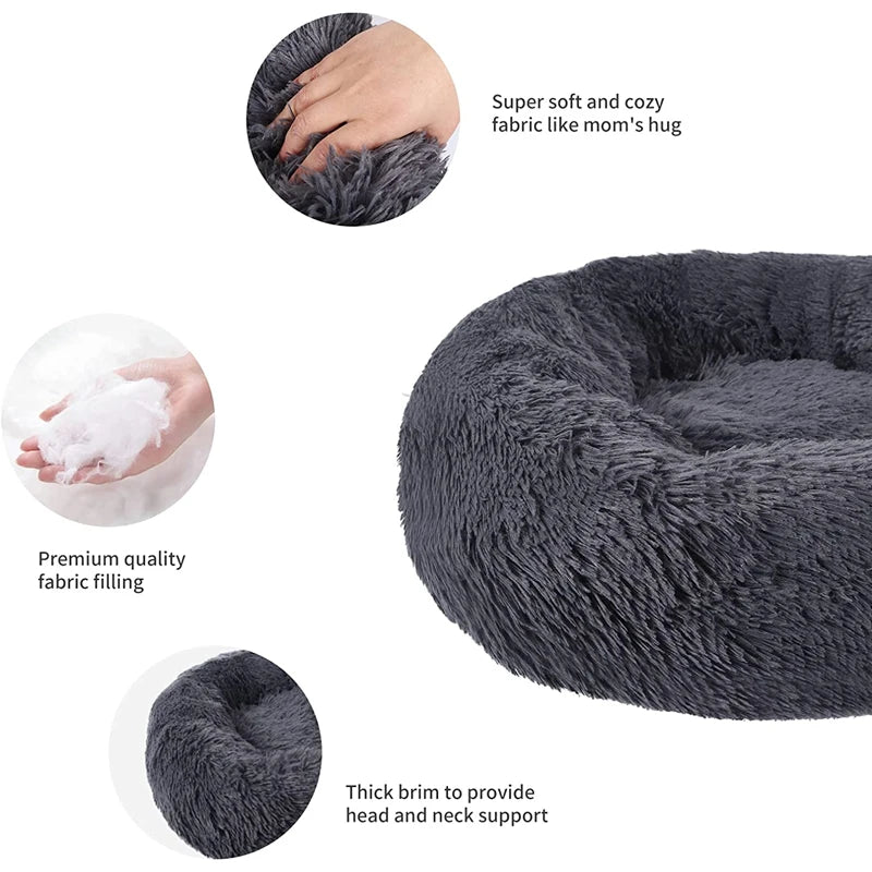 Round Pet Bed, Soft Cushion, Plush, Winter Warm Beds, Kennel for Dogs and Cats, Removable Sofa, Fluffy Mat.