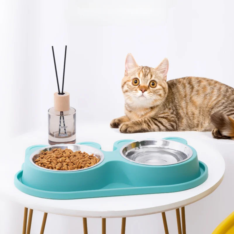 2 in 1 Double Pet Bowls, Food and Water Bowls, Stainless Steel Bowl, Dog and Cat Feeder