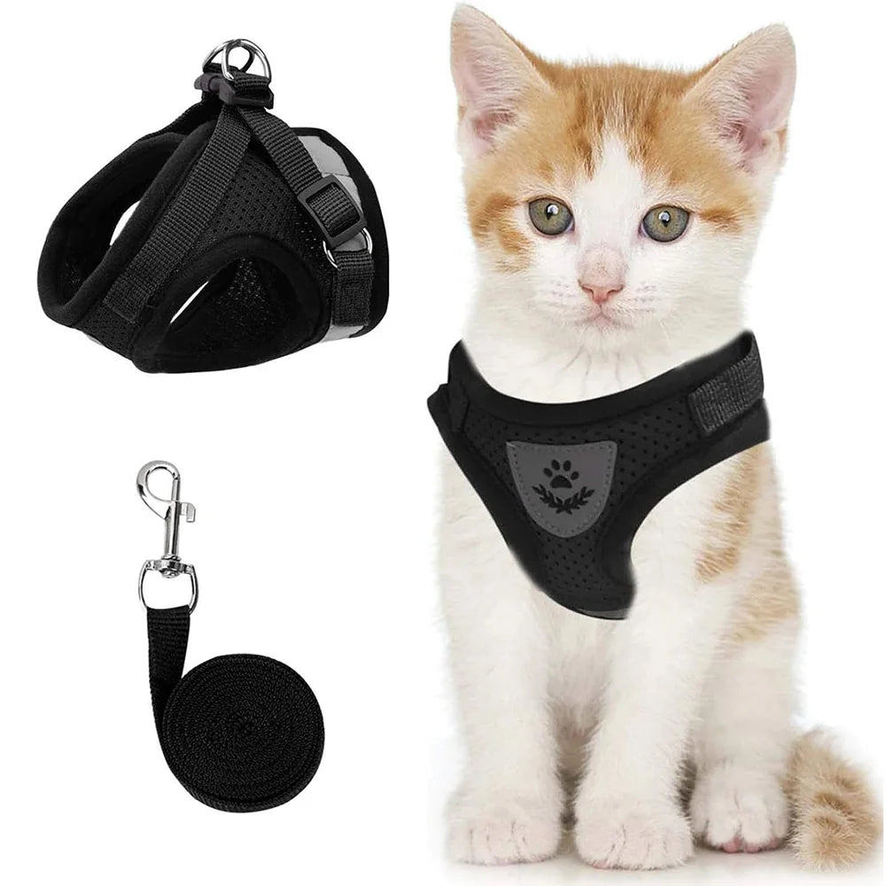 Breathable Mesh Cat Vest Harness and Small Dog Vest Harness for Walking Reflective Adjustable Step in Harness for Cats Puppies