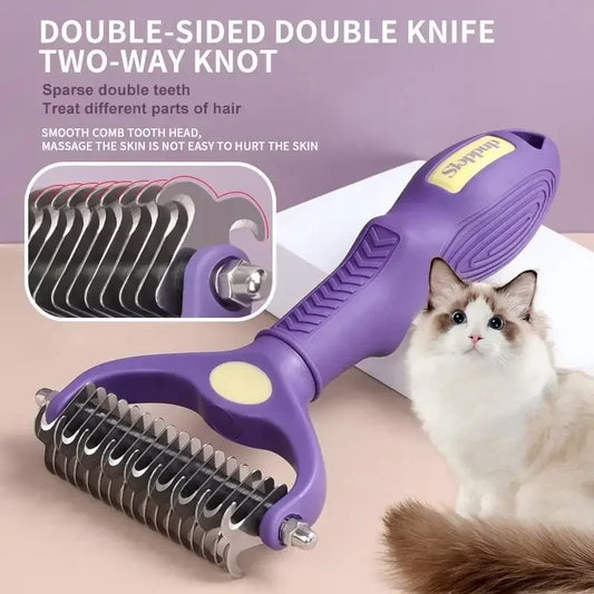 Dog Grooming Comb, Pet Hair Removal Brush, Double-Sided Undercoat Rake for Dog Cat Shedding Comb, Detangling Tool for Grooming