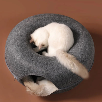 Double Opening Cat Tunnel Bed for Medium and Large Cats, Scratchable Donut Cat Bed Cat Tunnel.