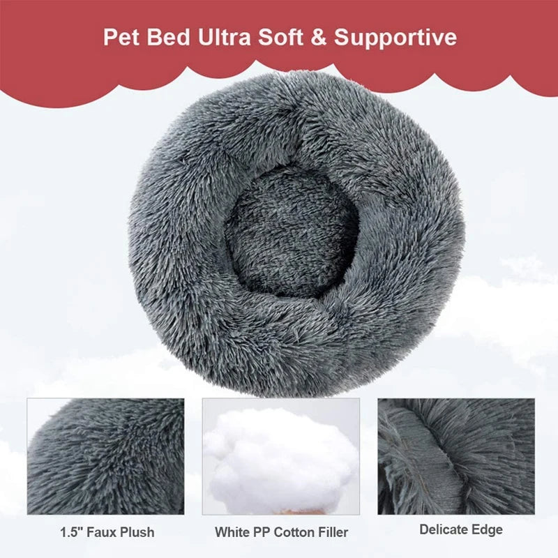 Round Pet Bed, Soft Cushion, Plush, Winter Warm Beds, Kennel for Dogs and Cats, Removable Sofa, Fluffy Mat.