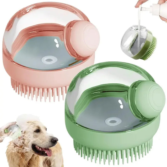 Pet Massage Bath Brush with Shampoo Dispenser for Dogs and Cats