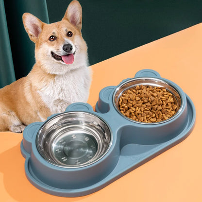 2 in 1 Double Pet Bowls, Food and Water Bowls, Stainless Steel Bowl, Dog and Cat Feeder