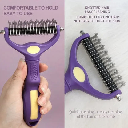 Dog Grooming Comb, Pet Hair Removal Brush, Double-Sided Undercoat Rake for Dog Cat Shedding Comb, Detangling Tool for Grooming