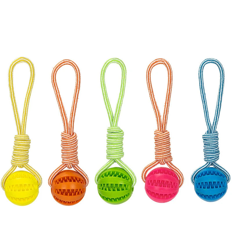 Interactive Dog Toy Ball with Rope Rubber Pet Treat Balls for Dog Cat Chewing Toys Teeth Cleaning Bite Toys Dog Accessories