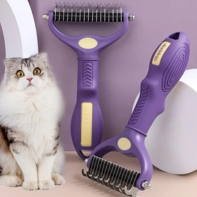 Dog Grooming Comb, Pet Hair Removal Brush, Double-Sided Undercoat Rake for Dog Cat Shedding Comb, Detangling Tool for Grooming