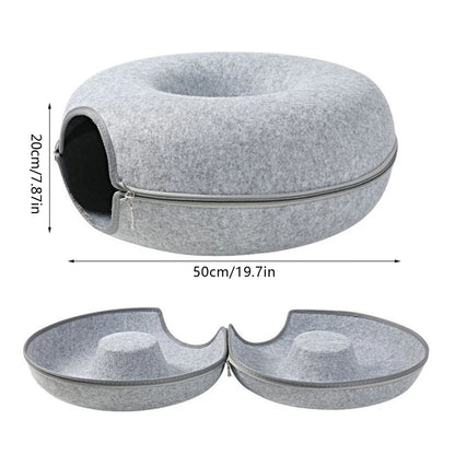 Double Opening Cat Tunnel Bed for Medium and Large Cats, Scratchable Donut Cat Bed Cat Tunnel.