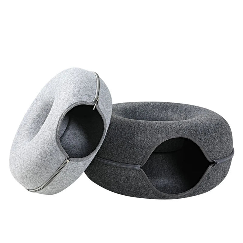 Double Opening Cat Tunnel Bed for Medium and Large Cats, Scratchable Donut Cat Bed Cat Tunnel.