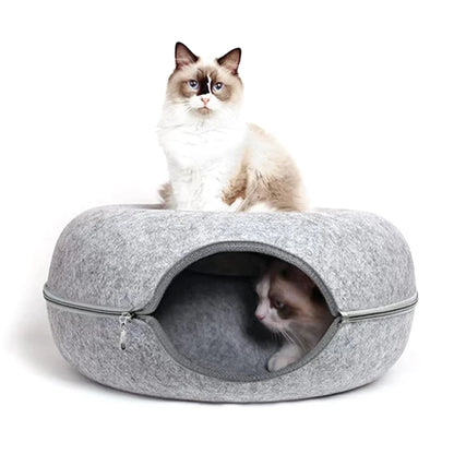 Double Opening Cat Tunnel Bed for Medium and Large Cats, Scratchable Donut Cat Bed Cat Tunnel.