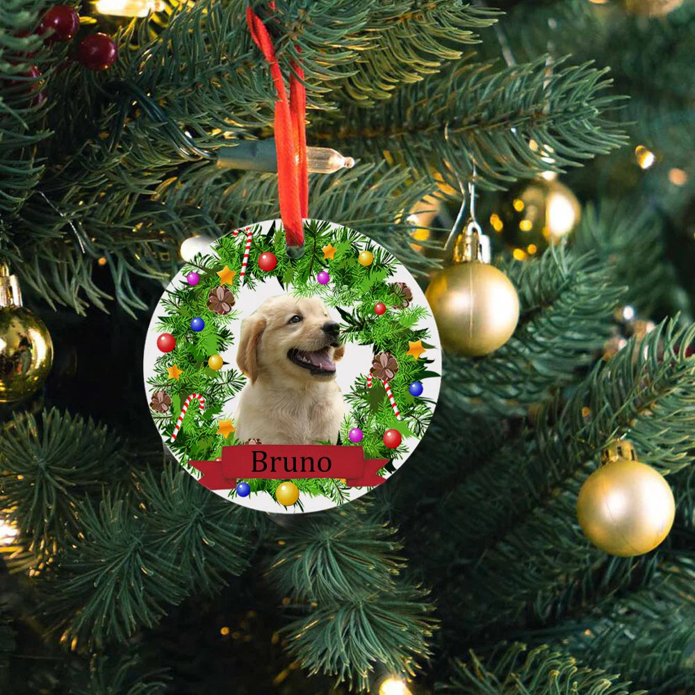 Personalized Pet Ornament, Christmas Pet Memorial, Cat and Dog, Christmas Photo, Cat Portrait, Gift with Name