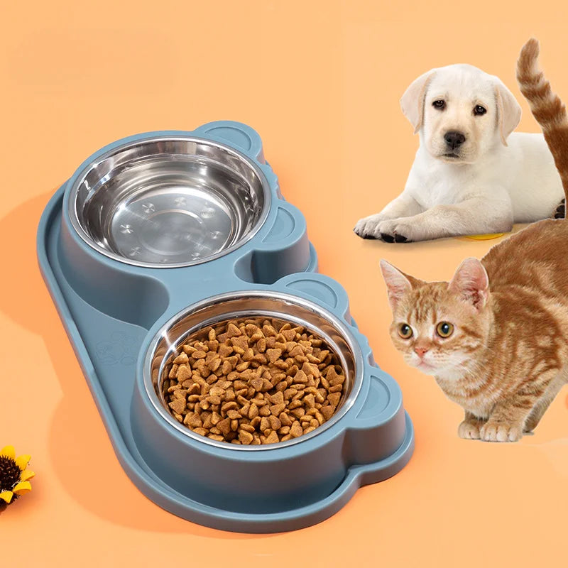 2 in 1 Double Pet Bowls, Food and Water Bowls, Stainless Steel Bowl, Dog and Cat Feeder