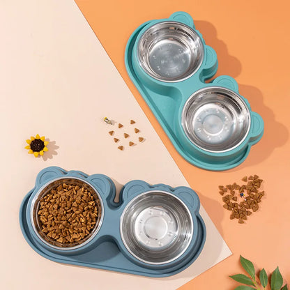 2 in 1 Double Pet Bowls, Food and Water Bowls, Stainless Steel Bowl, Dog and Cat Feeder