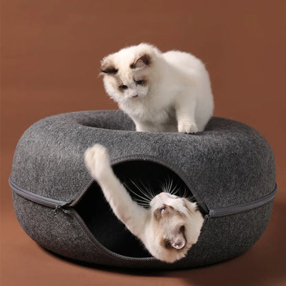 Double Opening Cat Tunnel Bed for Medium and Large Cats, Scratchable Donut Cat Bed Cat Tunnel.