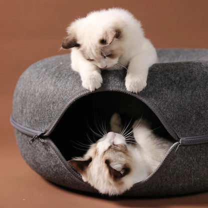 Double Opening Cat Tunnel Bed for Medium and Large Cats, Scratchable Donut Cat Bed Cat Tunnel.